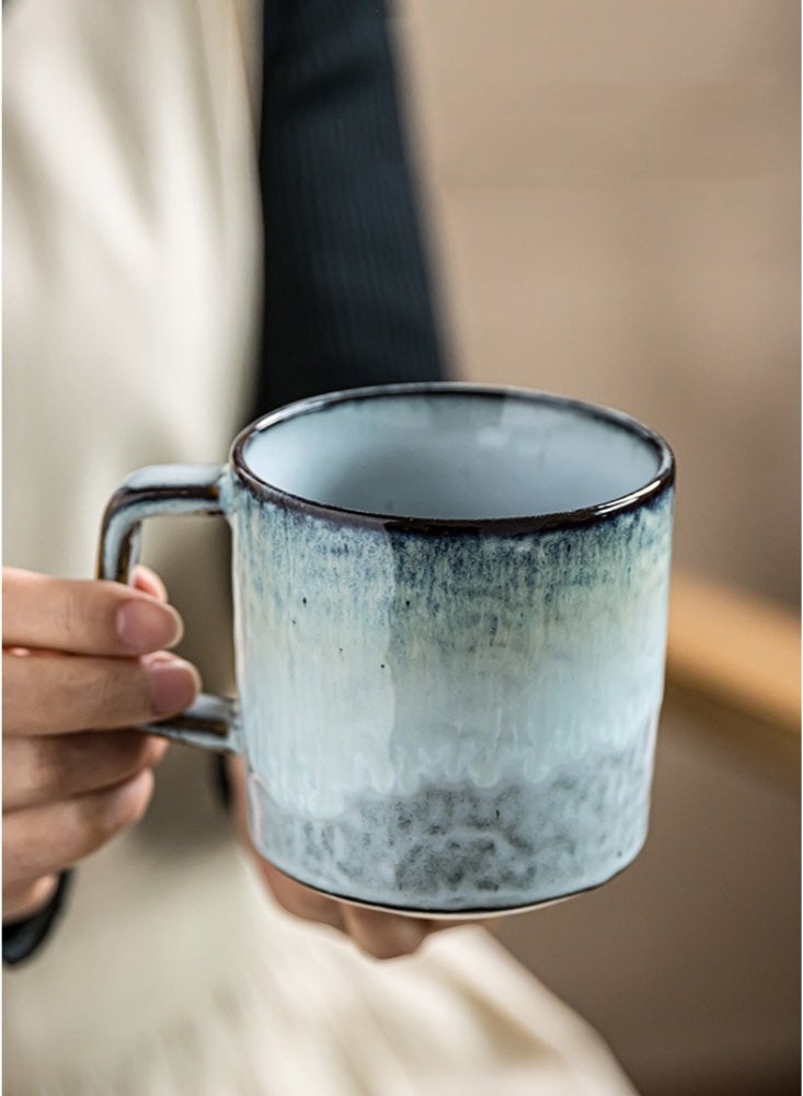 350ml Handcrafted Reactive Glaze Ceramic Mug Coffee Cup with Handle Dishwasher & Microwave Safe Modern Rustic Drinkware for Home & Office Unique Blue-Grey Gradient - Image 2
